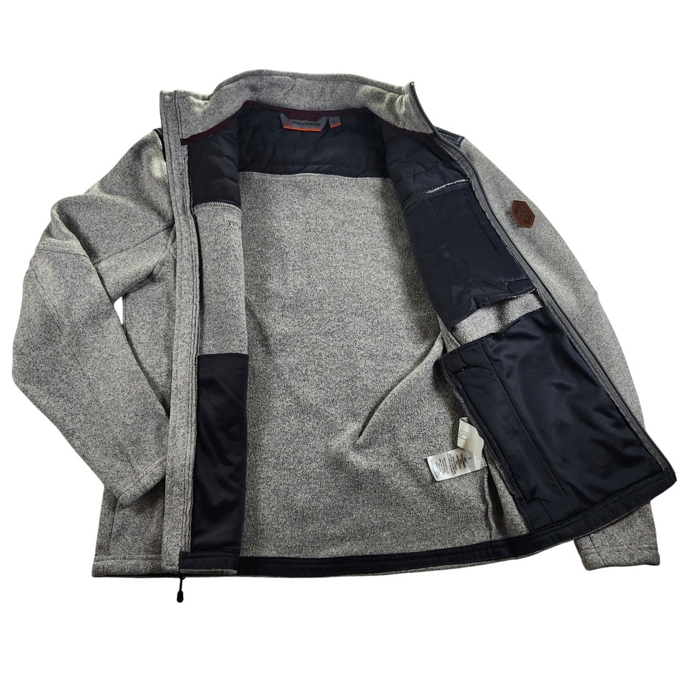Free Country Sweater Fleece Jacket Mens Large Gray Excellent Hybrid Quilted Zip - Picture 13 of 14